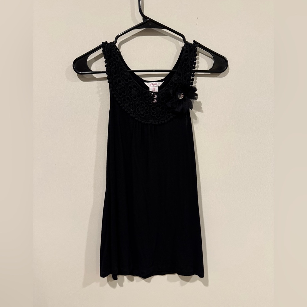 Candies Juniors Tank Rhinestone Floral Rosette Black Y2K Extra Small